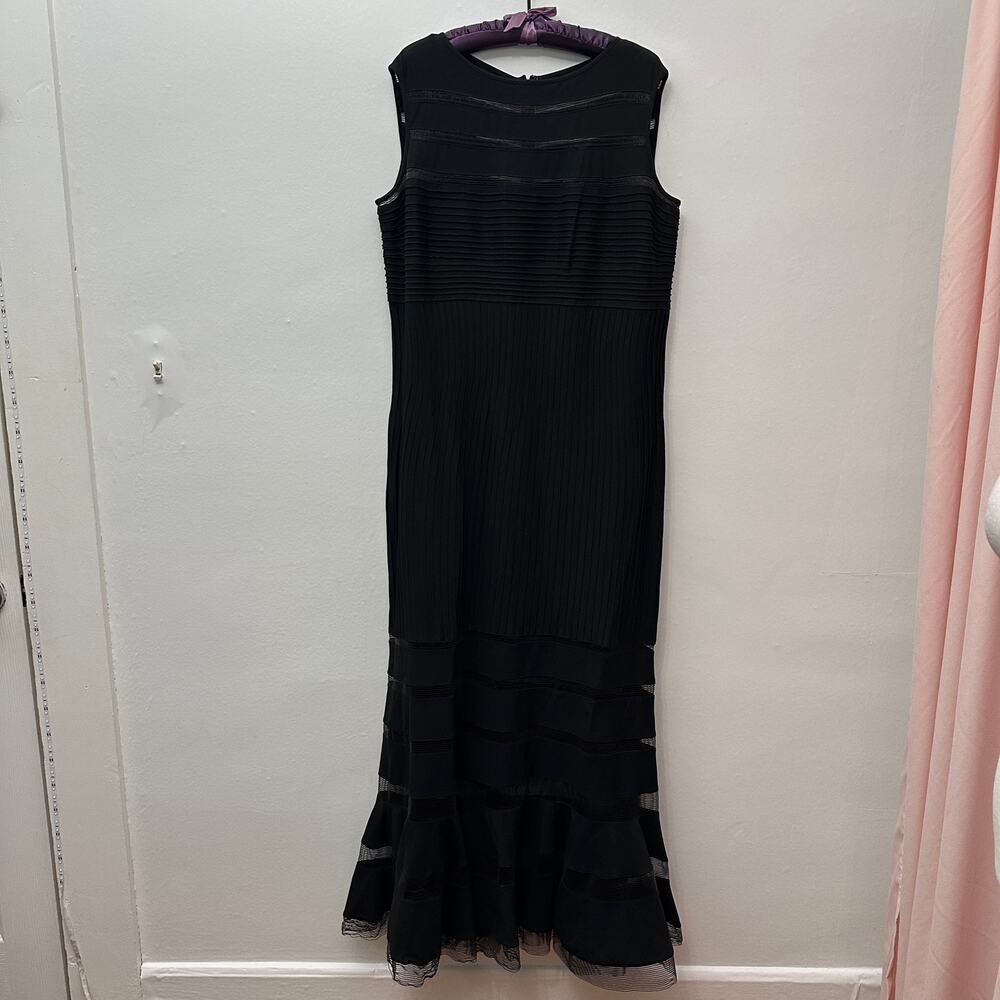Tadashi Shoji Too Black Sleeveless Gown Mesh Striped Sheer Panel Dress 1X